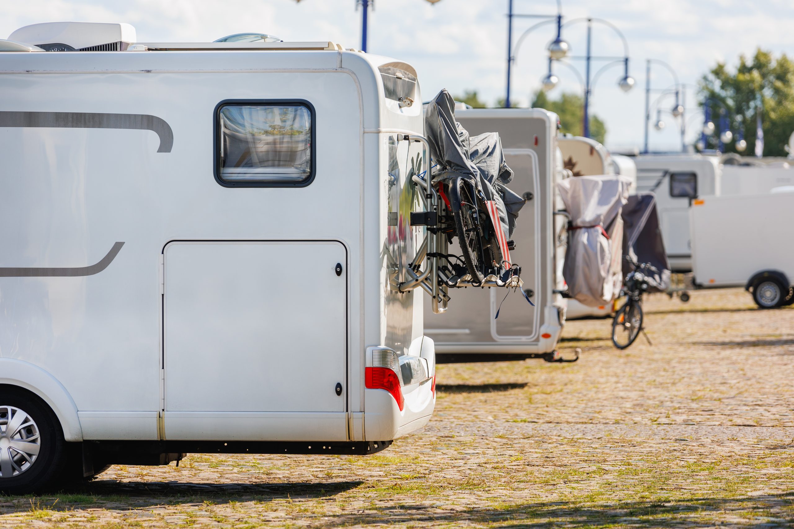 Many white modern campervan recreational motor hom